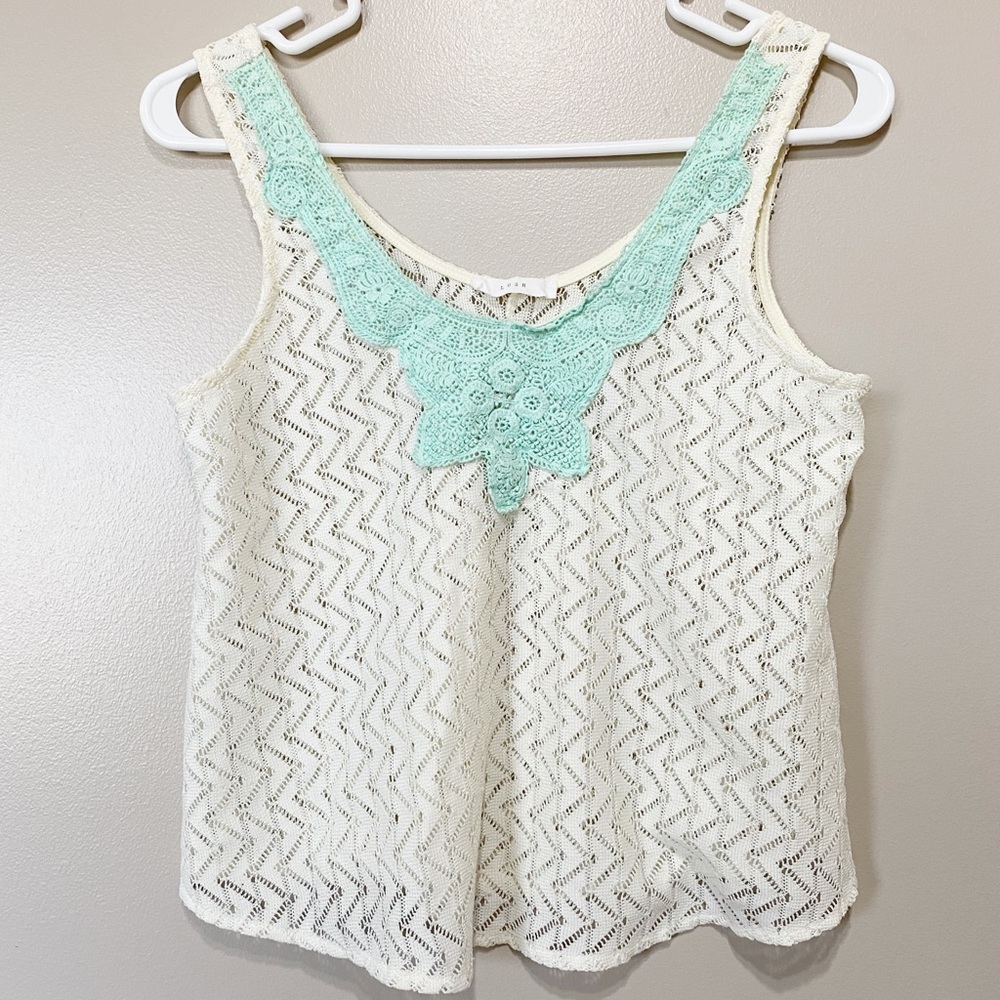Lush Lace Cream & Teal Cropped Tank